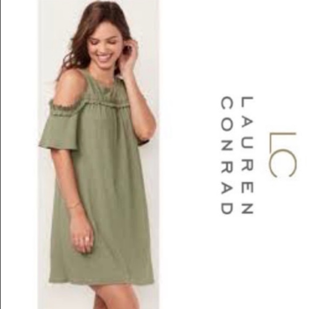 Cold shoulder LC Lauren Conrad dress in Army green
